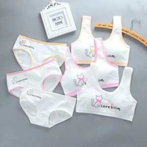 Girls underwear set padded cotton vest bra and panties sport teenage bra