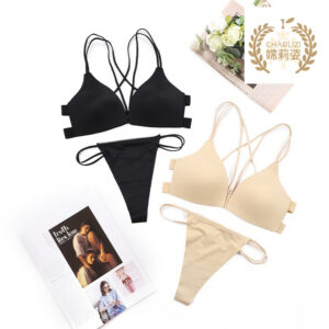 European and American Ladies High Quality Womens Underwear quickdry girls outside wear Wire Free Back Cross Bra and Panty Sets