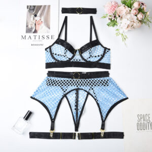 Sexy Fish Net Lingerie Sex Underwear For Women Valentine's Day Transparent Mesh Bra Set