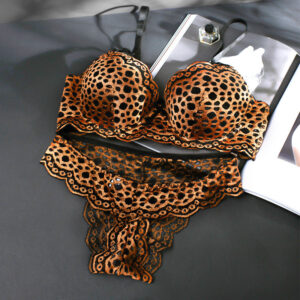 Plus size bra lingerie sexy leopard print cutout lace on thin under thick bra set