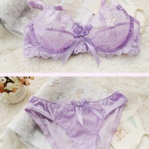 Plus size ultra thin lace sexy mesh transparent underwear bra set