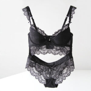 Plus-size ultra-thin flower lace sexy bra set