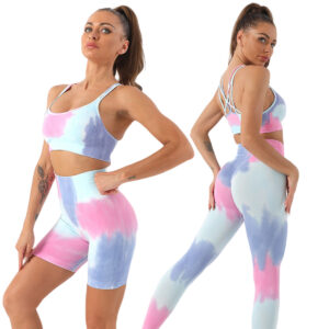 Europe and the United States new tie-dye hip lift ultra high waist yoga pants yoga shorts set