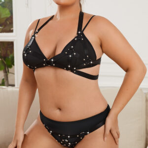 Plus size underwear leather with diamond three-point backless suit sexy suit
