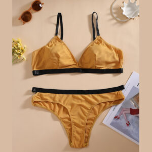 Plus Size Sexy Striped Back Gathering Bra Set