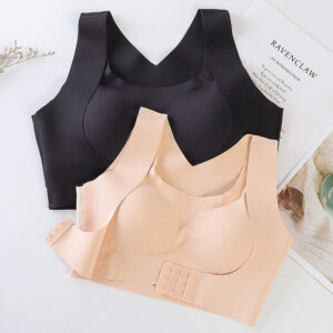 Adhesive push-up adjusting bra for women without underwire front buckle cross back sports bra