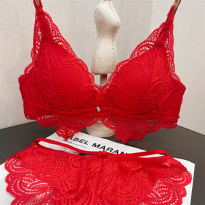 French triangle Cup sexy lace thin plus size bra set without underwire underwear