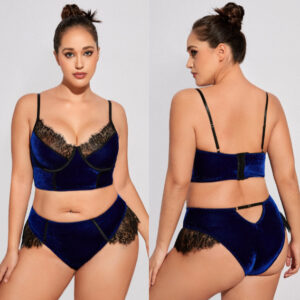 Europe and the United States plus-size three-point velvet suit sexy bright lace suit