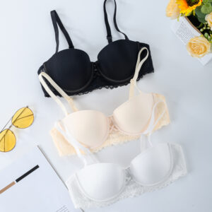 Lady's bra balcony cup microfiber fabric with lace bra