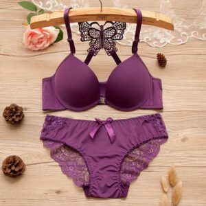 Hot Selling Women Back Front Closure Sujetadores Underwire Gathered Bra And Penty Sets