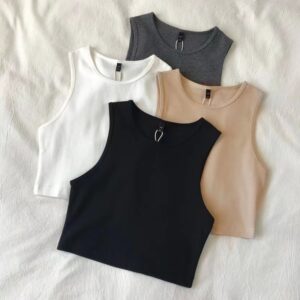 Women's High Waist Slim Inside T-shirt Women's Elastic Short Sleeveless Bottom Shirt girl Support Custom cropped tank top