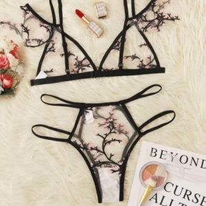Three-point embroidered see-through bra backless hollow lace underwear sexy bra sexy underwear