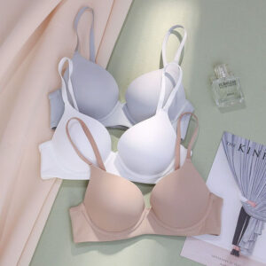 Summer basic pure color simple Wired bra traceless smooth bra large size gathered bra women