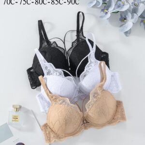 Elegant Lace Push-up Bra With Underwire In Black White And Apricot