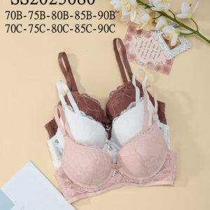 Trending High Quality Sexy Lace Women Bra Floral Lace Embroidery Bow Rhinestone Decoration Underwire Naturally Lift Up Bra