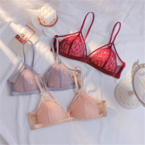 High quality sexy lingerie vendor Eyelash lace wireless bra Thin sponge triangular cup bra for women