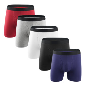 Men's underwear Cotton men's long open sports solid color boxers