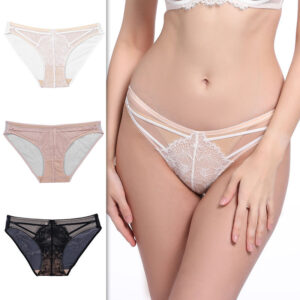 French Women's Summer Breathable Mesh Underwear Sexy Embroidered Triangle Pants Pure Cotton Lace with Logo on Waist Wholesale